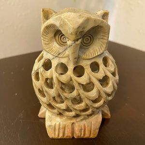 Soapstone OWL Figurine Sculpture Statue 4” Hand Carved  Boho Decor Vintage